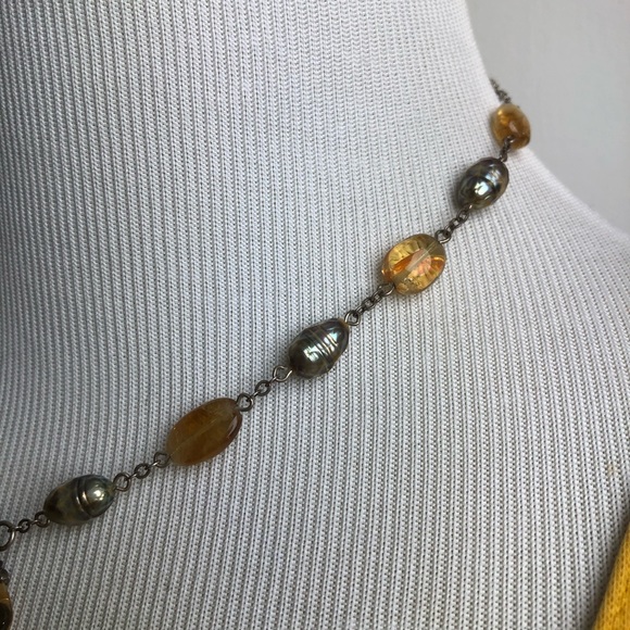 citrine and metallic freshwater pearl choker - Picture 3 of 4